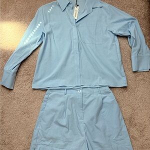 Blue Set with Collared Top and Shorts